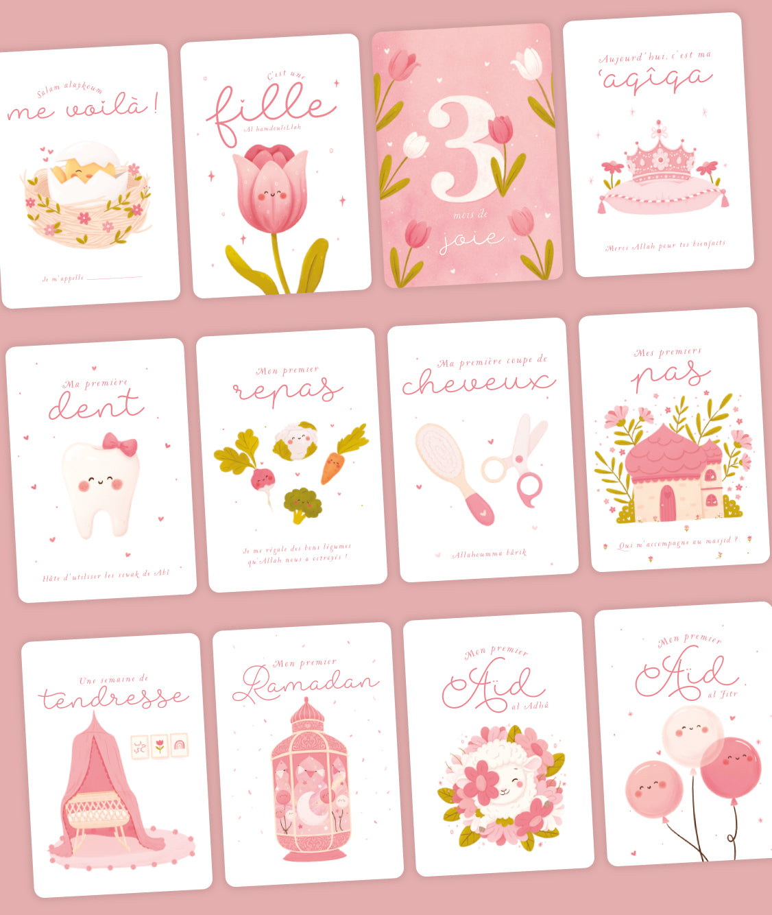 Ma première année - Cartes-étapes de mon bébé musulman (version fille)