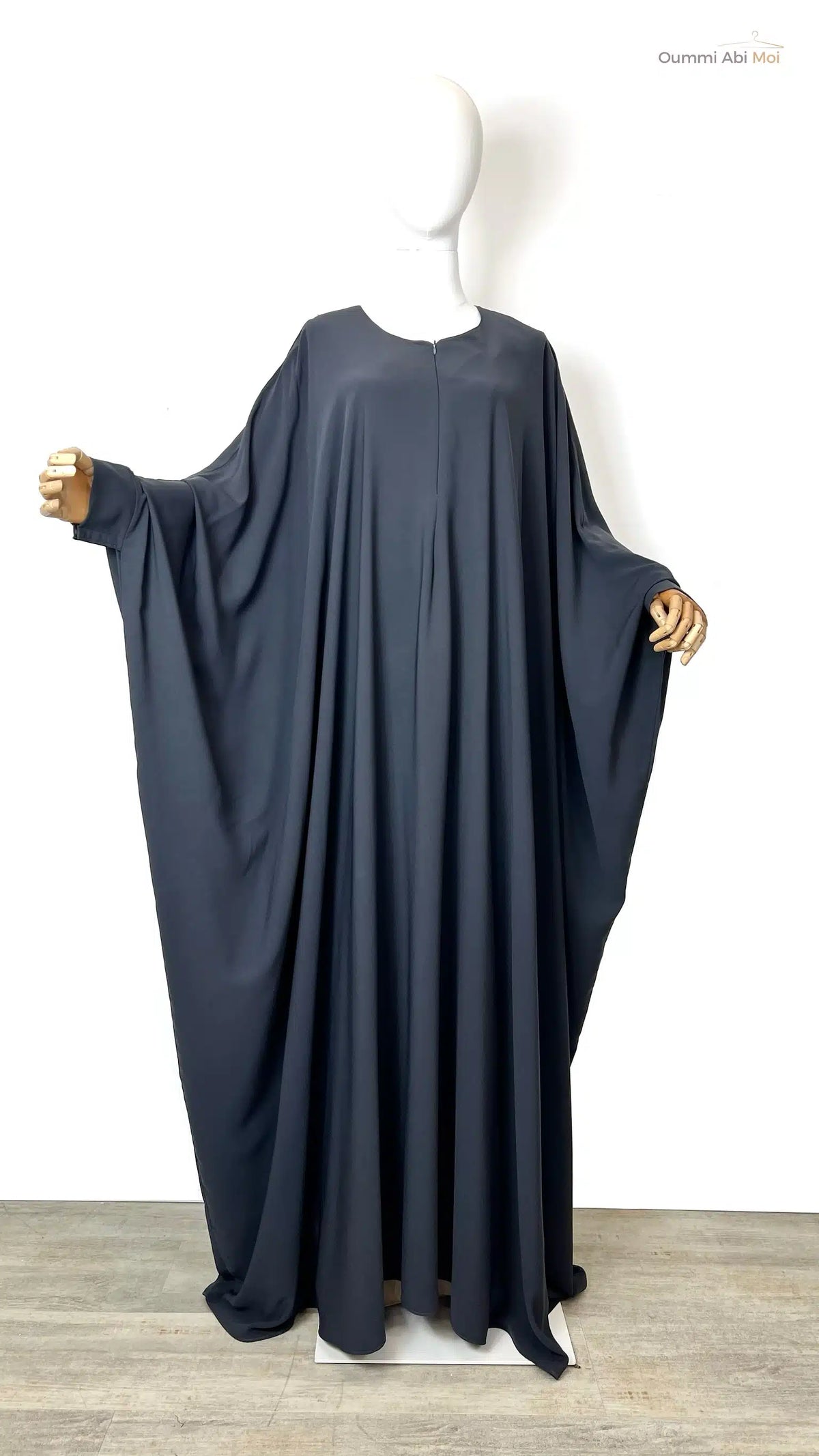 Abaya saoudienne OUMMI ABI MOI Whool peach premium - GRIS FONCÉ