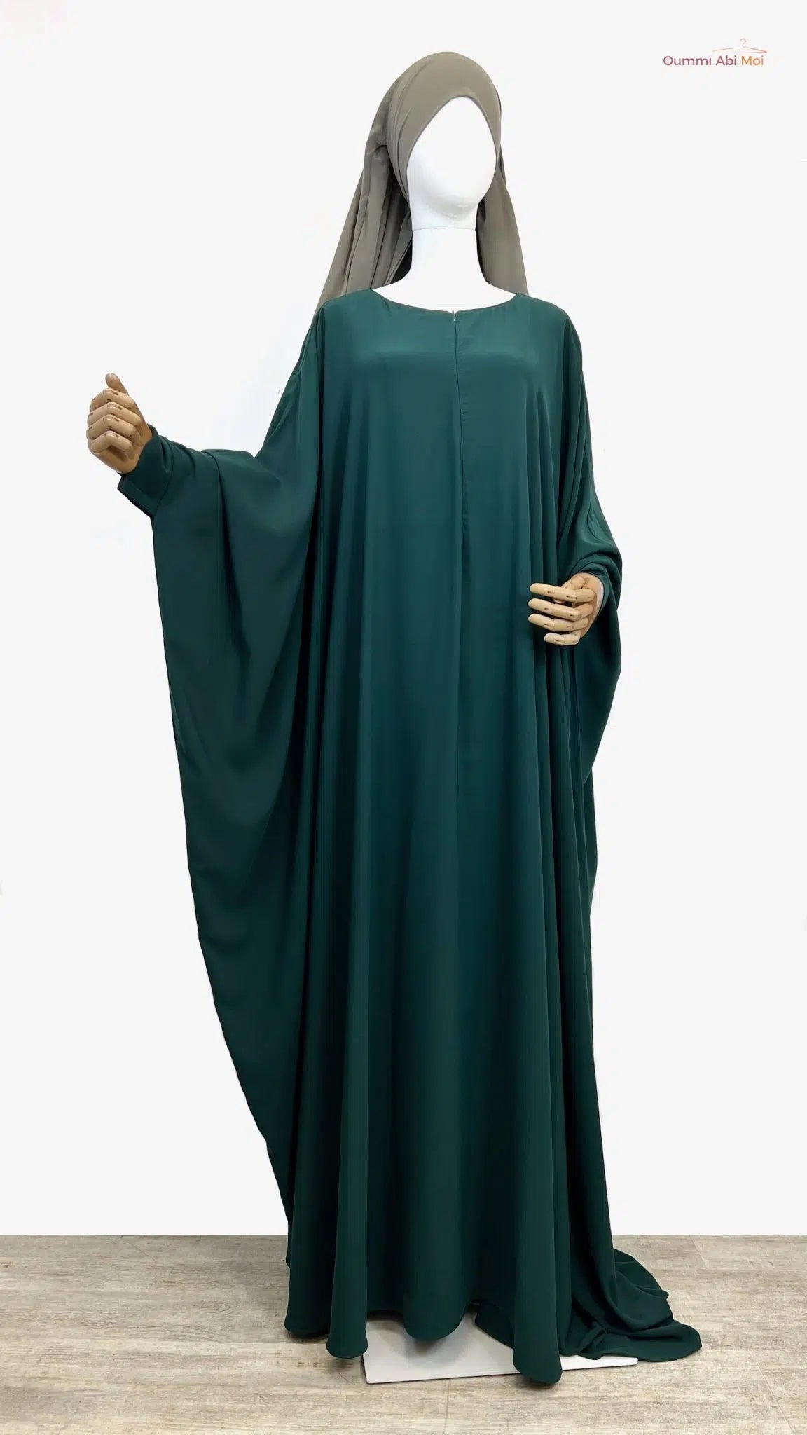 Abaya saoudienne OUMMI ABI MOI Whool peach premium - VERT INTENSE
