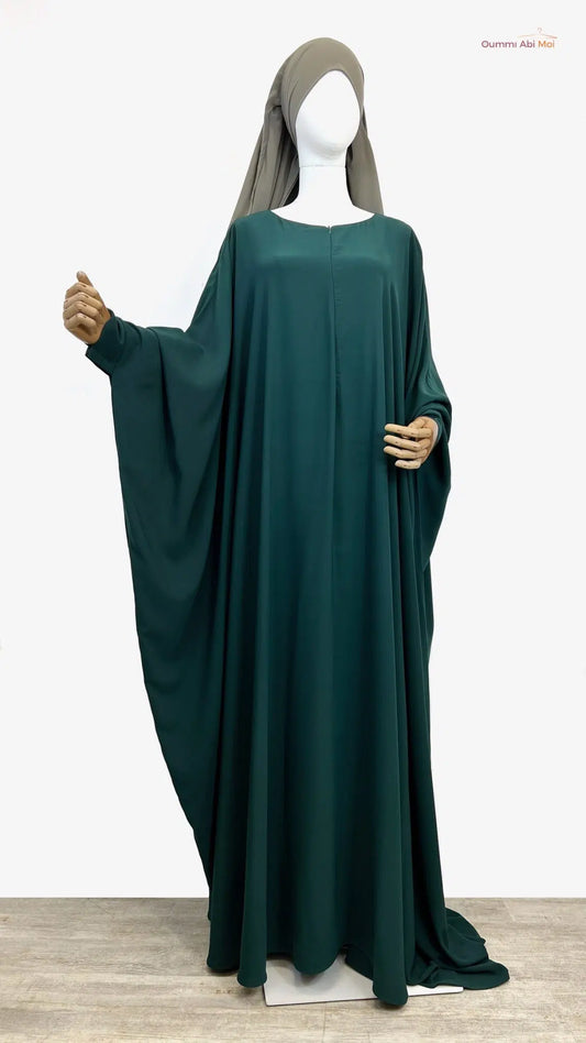 Abaya saoudienne OUMMI ABI MOI Whool peach premium - VERT INTENSE