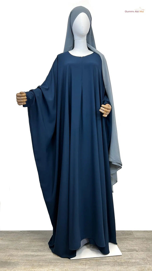 Abaya saoudienne OUMMI ABI MOI Whool peach premium - BLEU NUIT