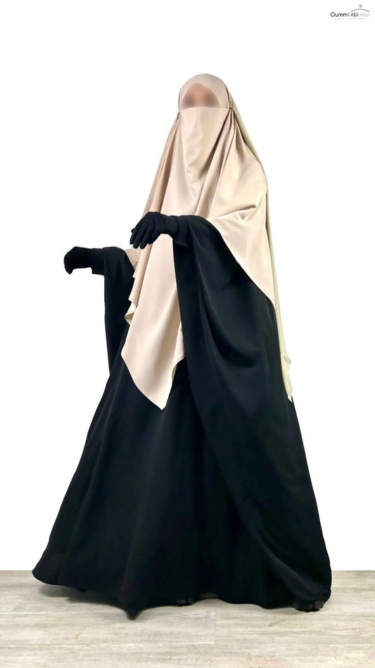 Abaya saoudienne OUMMI ABI MOI Whool peach premium - NOIR
