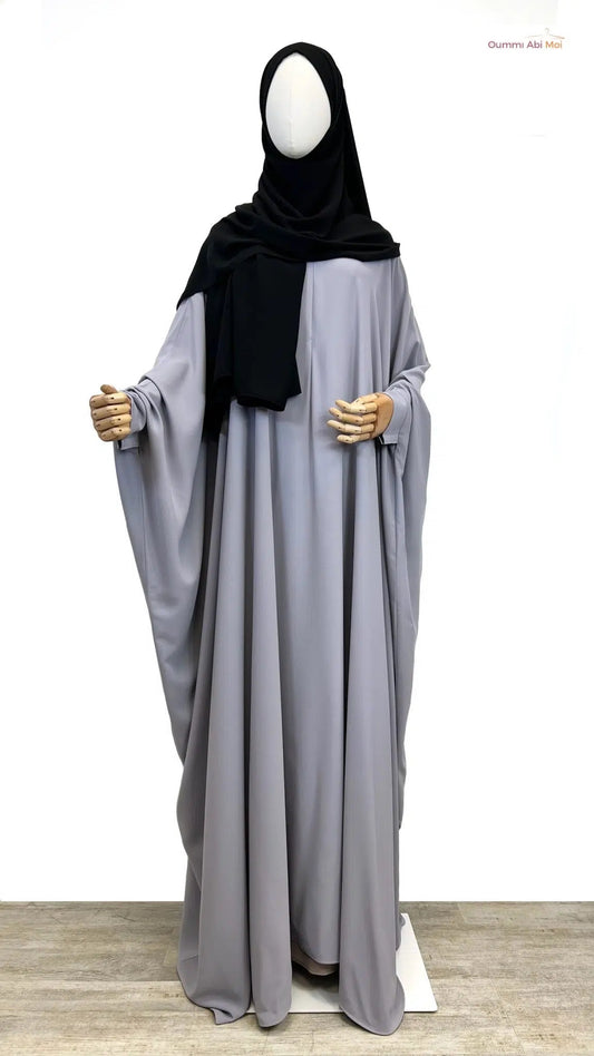 Abaya saoudienne OUMMI ABI MOI Whool peach premium - GRIS LILA